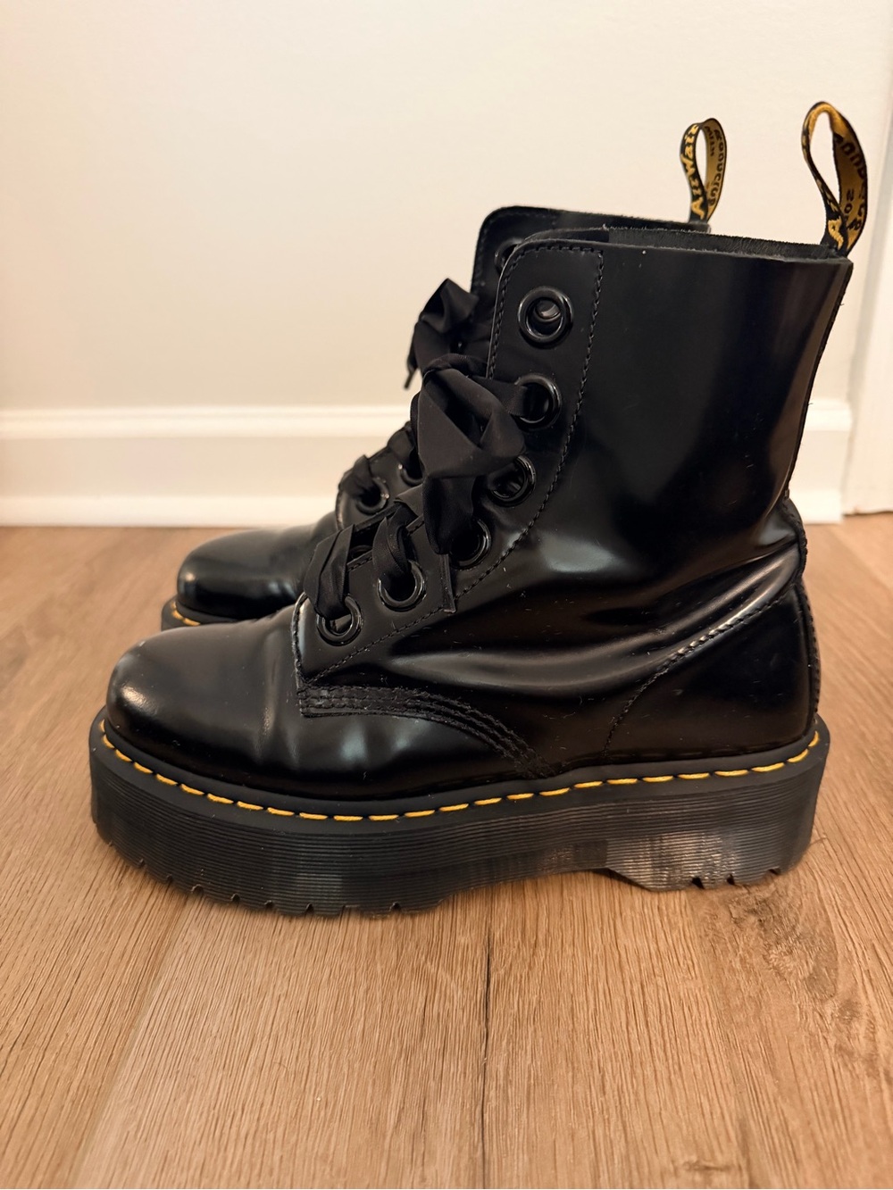 Black Platform Lace-Up Combat Boots - Brand: Dr. Martens
